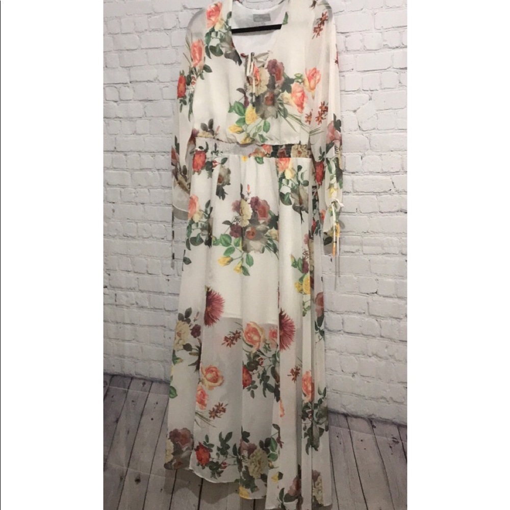 Belle Sky Floral long sleeve lace up Dress - Picture 13 of 13